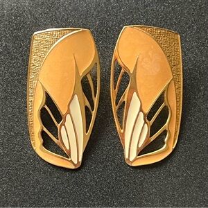Vintage Edgar Berebi peach and gold Enamel Earrings